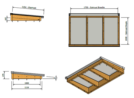 lessenaars dak lichtstraat 1750mm breedx 1000mm diep incl. enkel gelaagd glas