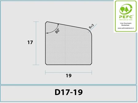 Glaslat hardhout D17-19