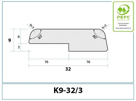 Opdeklat K9-32/3 glaslat
