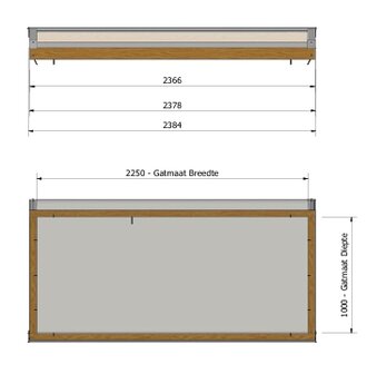Daklicht Douglas 2250mm breed en 1000mm diep incl. gelaagd glas
