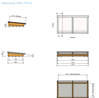 lessenaars dak lichtstraat 1582mm breedx 1000mm diep incl. enkel gelaagd glas