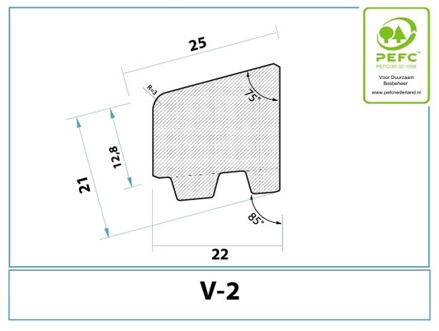 Onderlat V-2 glaslat