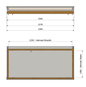 Daklicht Douglas 2250mm breed en 1000mm diep incl. gelaagd glas