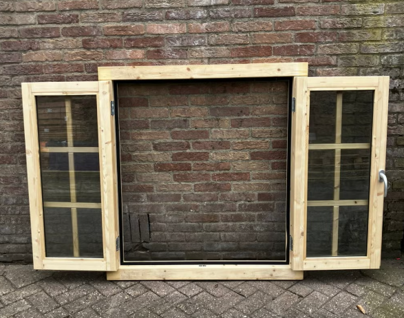 Dubbel uitzetraam vuren met dubbel glas 112x120.5