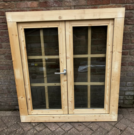 Dubbel uitzetraam vuren met dubbel glas 112x120.5